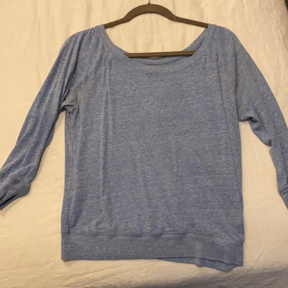Light blue heathered three quarter sleeve